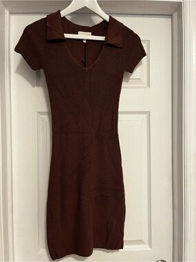 Brown V‑Neck Polo Knit Maxi Dress